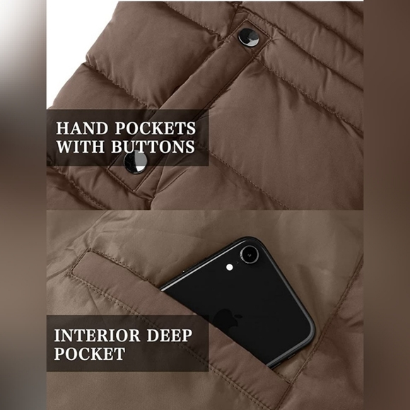 COFFEE Down Jacket Winter Long Puffer Parka Coat with Removable Fur Hood - Picture 5 of 6